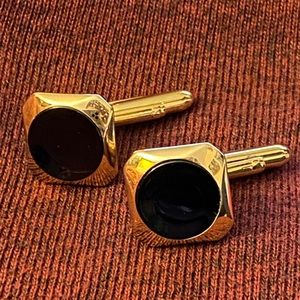 Swank Cufflinks Vintage Gold Tone Black Classy